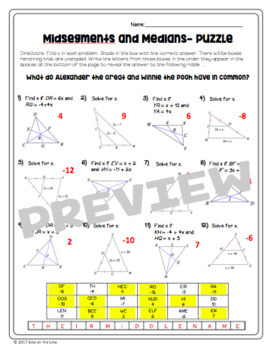 Midsegments and Medians of Triangles - Puzzle Worksheet | TpT