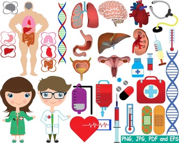 Preview of Medic Doctor Nurse biology Clipart tools medicine science cross brain career 166