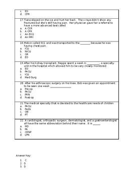 Medical Abbreviations Group 1 Student Worksheet by Shellye's Health