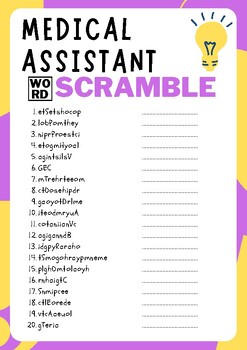 Medical Assistant No Prep Word Scramble Puzzle Worksheet Activity ...