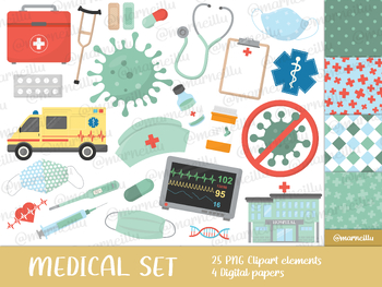 Preview of Medical Clipart Set - nurse, doctor, covid, hospital, medicine, image, printable