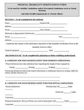 Preview of Medical Disability Verification Form- ADA Services