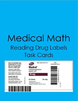 Preview of Medical Math:  Reading Drug Labels Task Cards (Health Sciences, Pharmacy)