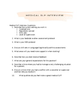 Medical SLP Interview Questions by Bee and Olive Design | TPT