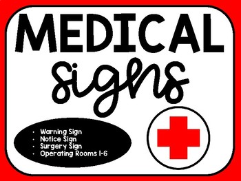 Preview of Medical/Hospital Signs for Surgery Classroom Transformation
