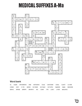 Medical Suffixes A Ma Crossword by BA Crosswords TPT