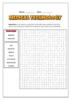 Preview of Medical Technology: 2 Science Puzzles: Wordsearch & Word Scramble