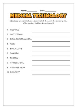 Medical Technology: 2 Science Puzzles: Wordsearch & Word Scramble