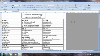 Preview of Medical Terminology Abbreviations Quiz