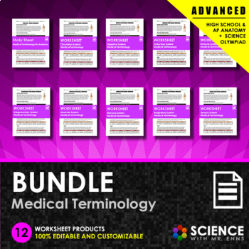 Preview of Medical Terminology Anatomy Worksheets Bundle on Word Roots Prefixes & Suffixes