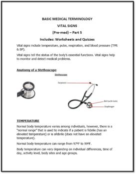 Preview of Medical Terminology (Basic): VITAL SIGNS (Pre-med) - Part 5