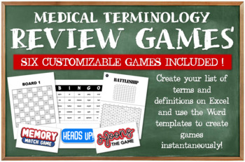 Preview of Medical Terminology CUSTOMIZABLE Review Games! 6 Games Included!