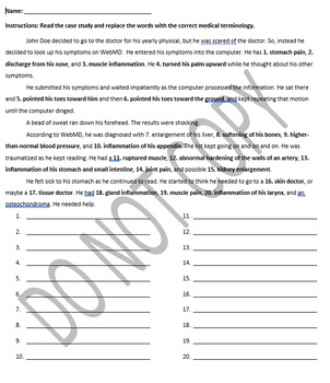 Preview of Medical Terminology Case Studies - Digital - Fillable Word Doc & Printable