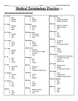 Medical Terminology Practice Quizes by Gail Yuen TpT