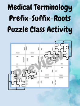 Preview of Medical Terminology Prefix-Suffix-Roots Puzzle Class Activity