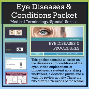 Preview of Medical Terminology/Special Senses: Eye Diseases & Conditions Packet