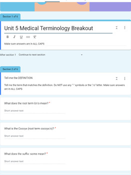 Preview of Medical Terminology Unit 5 Directional Terms Google Breakout room