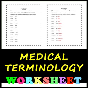 Preview of Medical Terminology Worksheet - Word Structure