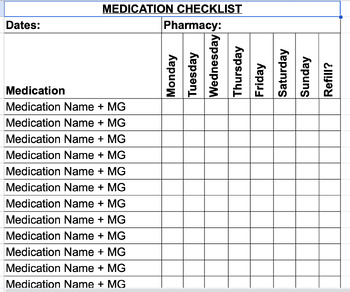 Preview of Medication Checklist FREEBIE for EXCEL