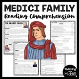 The Medici Family Reading Comprehension Worksheet Renaissa