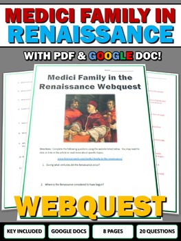 Preview of Medici Family in the Renaissance - Webquest with Key (Google Doc Included)