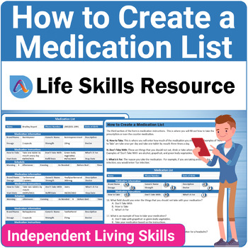 Preview of Medicine Safety Life Skills Activity and Worksheets to Create a Medication List