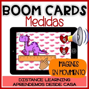 Preview of Medidas | Boom Cards San Valentín MEDICIONES | Digital Measure Length in Spanish