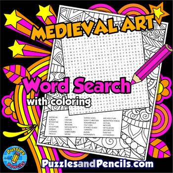Preview of Medieval Art Word Search Puzzle & Coloring Activity | Periods of Art Wordsearch
