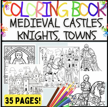Preview of Medieval Castles, Knights, Towns, Monks  --Coloring Pages w/ 35 Images