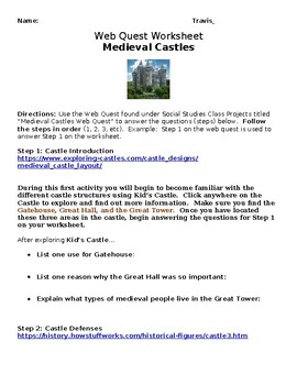Preview of Medieval Castles Webquest/ Middle Ages Castles Webquest + Quiz