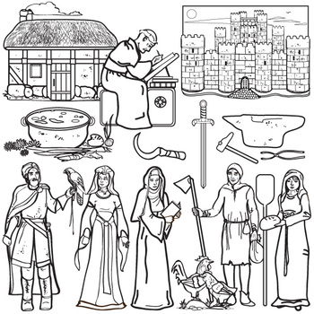 medieval people clipart black and white