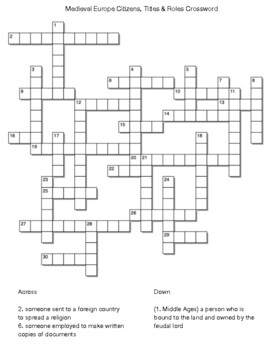 Preview of Medieval Europe Citizens, Titles & Roles Crossword