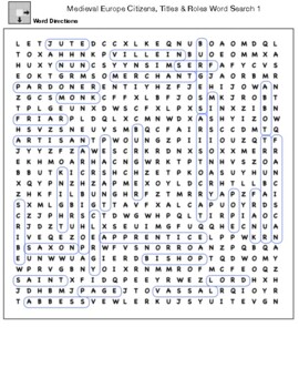 Preview of Medieval Europe Citizens, Titles & Roles Word Search