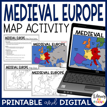 Preview of Medieval Europe Map Activity and Quiz | Google Version Included