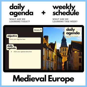 Preview of Medieval Europe Themed Daily Agenda + Weekly Schedule for Google Slides
