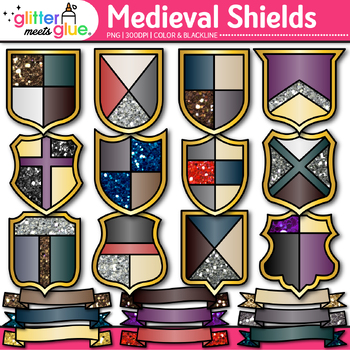 Preview of Medieval Family Crest & Shield Clipart: Middle Ages Clip Art Transparent PNG B&W