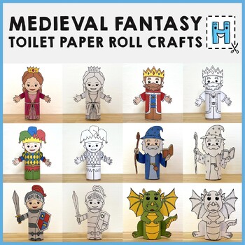 Preview of Medieval Fantasy toilet paper roll craft Printable Coloring Activity Storybook