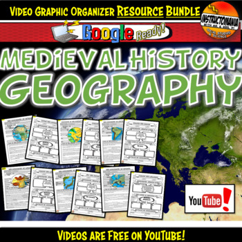 Preview of Medieval History Geography YouTube Video Organizer Bundle -Print & Digital 