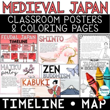 Preview of Medieval Japan Posters - Feudal Japan Timelines Maps and Coloring Pages