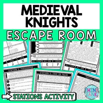 Preview of Medieval Knights Escape Room Stations - Reading Comprehension Activity