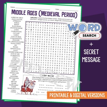 Preview of Medieval History, Middle Ages Word Search Puzzle Activity Vocabulary Worksheet