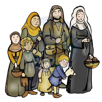 Medieval Peasant Family Clip-Art! 14 Pieces BW/Color by Illumismart