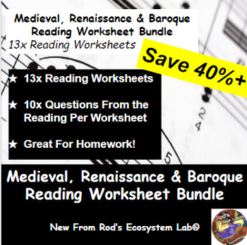 Preview of Medieval, Renaissance & Baroque Music Chapter Reading Worksheet Bundle *Editable