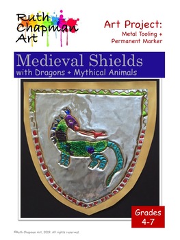 Preview of Medieval Shields with Dragons + Mythical Animals: Art Lesson for Grades 4-7
