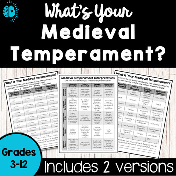 Preview of Medieval Temperament Personality Quiz | Get to Know You Test | Back to School