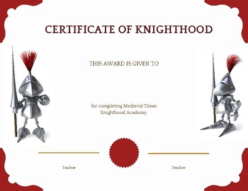 Preview of Medieval Themed Award Certificate