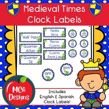 Preview of Medieval Times Clock Labels in English and Spanish