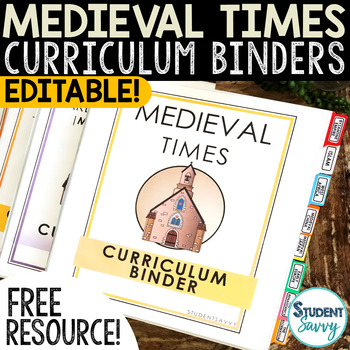 Preview of Medieval Times Free Curriculum Binder Covers, Spines, Tabs, Dividers 