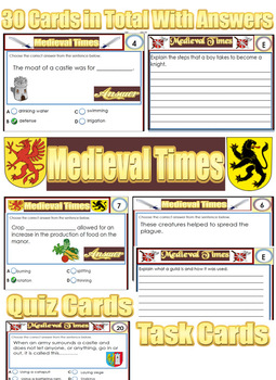 Preview of Medieval Times / Middle Ages Quiz Cards /Task Cards With Answers