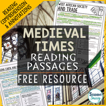 Preview of Medieval Times - Middle Ages Reading Comprehension Passages Free Resource
